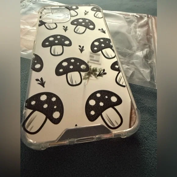 iPhone 14 Mushroom Pattern Phone Case - Black and White - Picture 4 of 5